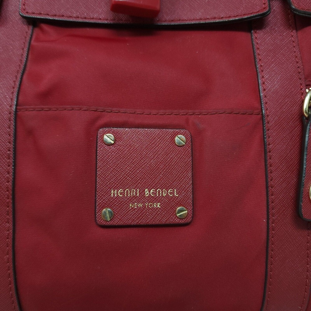 Henri Bendel Womens Backpack Purse Jetsetter Maroon Red Nylon Convertible Travel - Picture 9 of 14